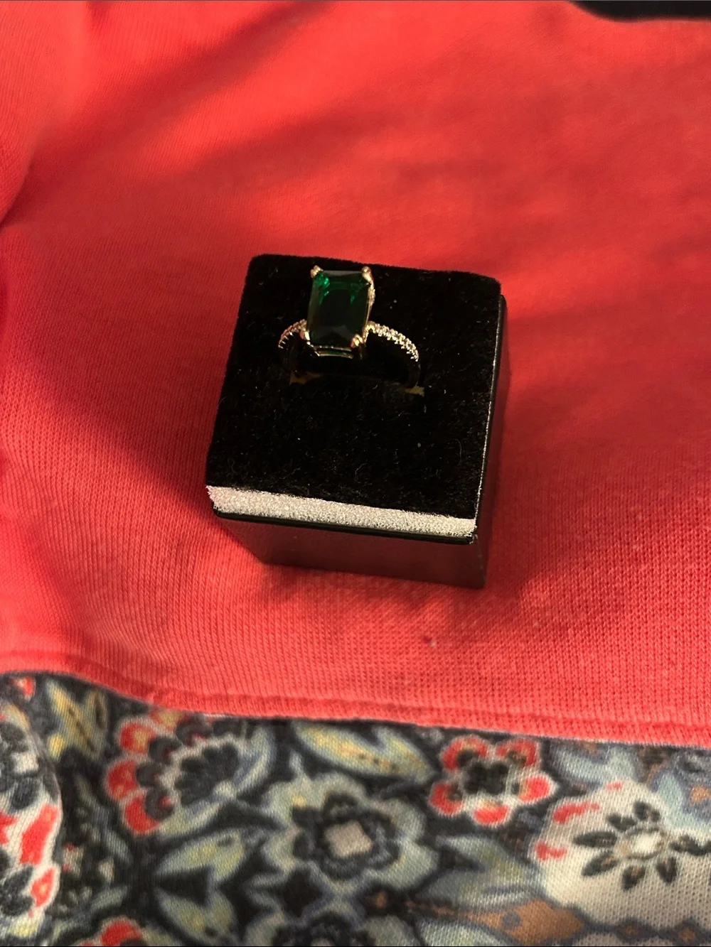 Rivka Friedman 18 k gold clad Ring with Emerald Green Rectangular Stone